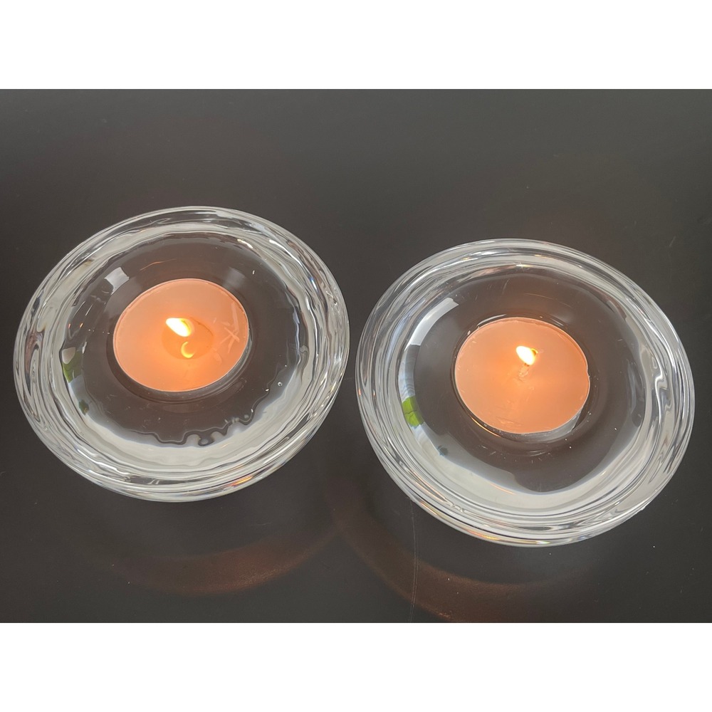 00419 - Set of 2 Clear Glass Tea Light Candle Holders Heavy Bowl Votive Holders‎ - Picture 3 of 11